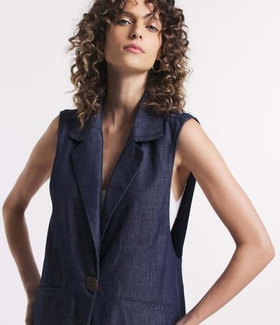 Chaleco Alargado en Jeans con Botón Único en Forma Geométrica 5