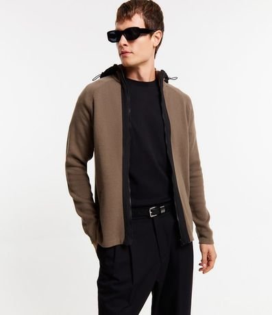 Cardigan en Punto con Capucha y Cremallera Delantero