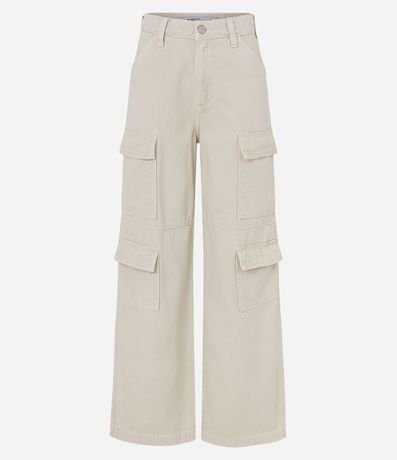 Pantalón Wide Leg Cintura Alta en Sarga con Bolsillos Cargo 7