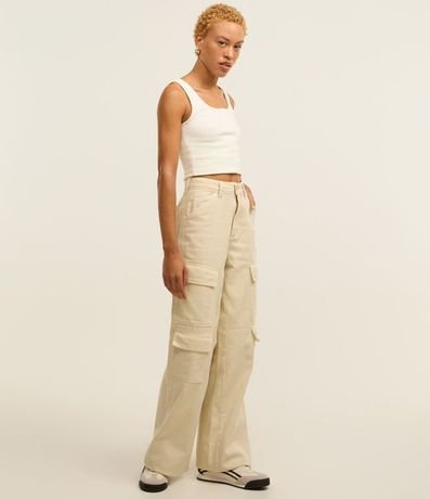 Pantalón Wide Leg Cintura Alta en Sarga con Bolsillos Cargo 2