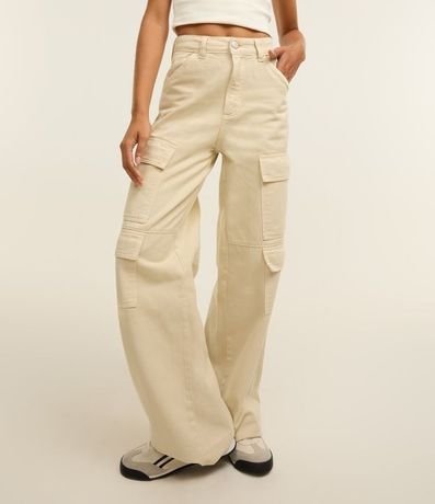 Pantalón Wide Leg Cintura Alta en Sarga con Bolsillos Cargo 4
