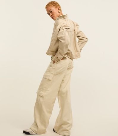 Pantalón Wide Leg Cintura Alta en Sarga con Bolsillos Cargo 5