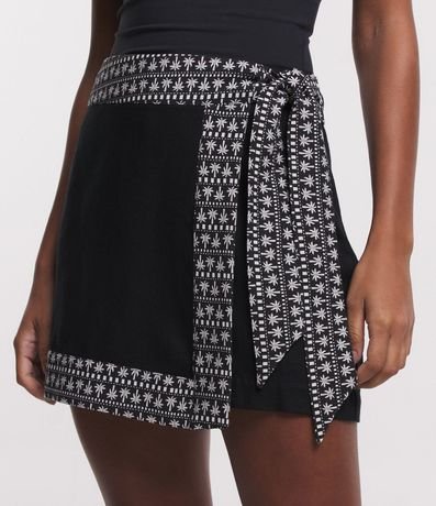 Short Pollera en Lino Traspasado con Lazo Estampa de Cocoteros 2