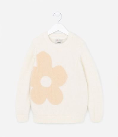 Buzo Infantil en Punto con Pelos y Estampado en Flor  - Talle 5 a 14 años