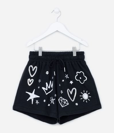 Bermuda Infantil con Estampa Garabatos y Corazones de Lentejuela - Talle 5 a 14 años 1