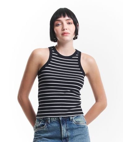 Blusa Musculosa Básica en Rib Rayada