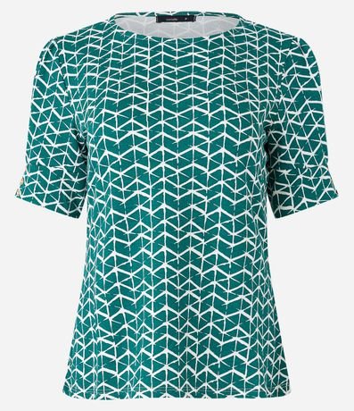 Blusa con Estampa Geométrica y Manga Abullonada con Botón 1