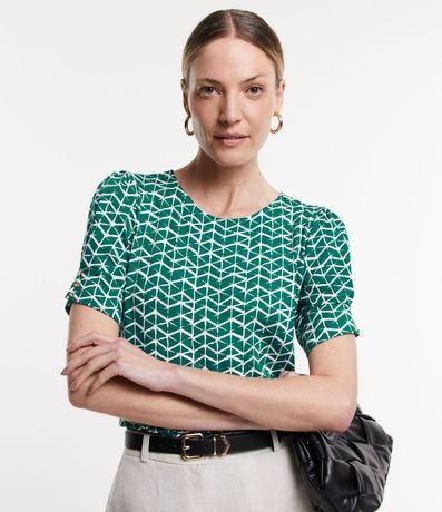 Blusa con Estampa Geométrica y Manga Abullonada con Botón 1