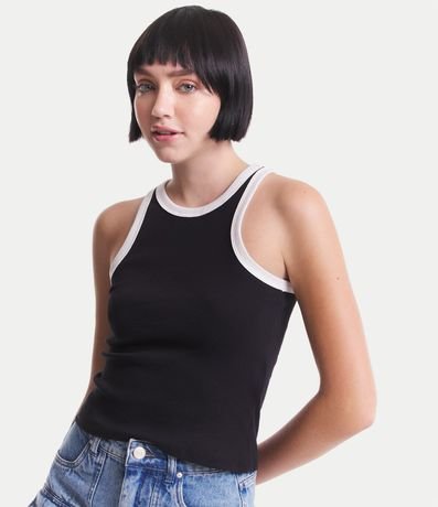 Blusa Musculosa en Ribana con Sisa Contrastante