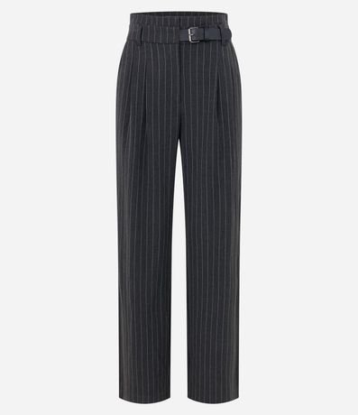 Pantalón Wide Leg Sastrería con Estampa Raya de Tiza y Cinturón 5