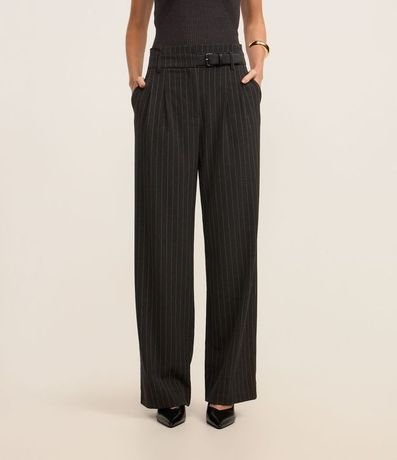 Pantalón Wide Leg Sastrería con Estampa Raya de Tiza y Cinturón 3
