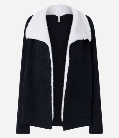 Cardigan Alargado en Punto con Cuello Virada y Forro de Pelos 5