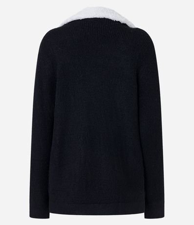 Cardigan Alargado en Punto con Cuello Virada y Forro de Pelos 7