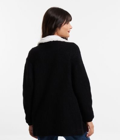 Cardigan Alargado en Punto con Cuello Virada y Forro de Pelos 3