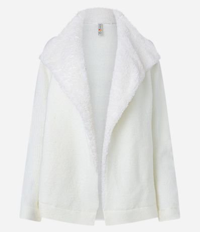 Cardigan Alargado en Punto con Cuello Virada y Forro de Pelos 6