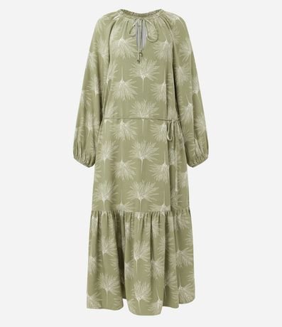 Vestido Midi en Viscolino con Manga Abullonada y Estampado Follaje 6