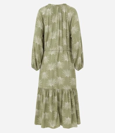 Vestido Midi en Viscolino con Manga Abullonada y Estampado Follaje 7
