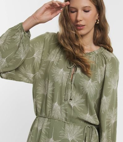 Vestido Midi en Viscolino con Manga Abullonada y Estampado Follaje 3
