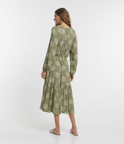 Vestido Midi en Viscolino con Manga Abullonada y Estampado Follaje 4