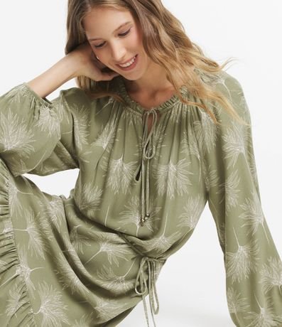 Vestido Midi en Viscolino con Manga Abullonada y Estampado Follaje 5