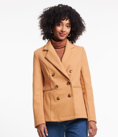 Campera Alargada en Polivelour con Botones y Bolsillos