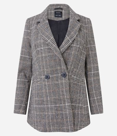 Blazer Alargado en Polivelour de Cuadros con Botones 5