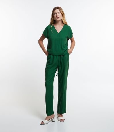 Pantalón Recto en Viscosa con Elástico y Lazo en la Cintura 2