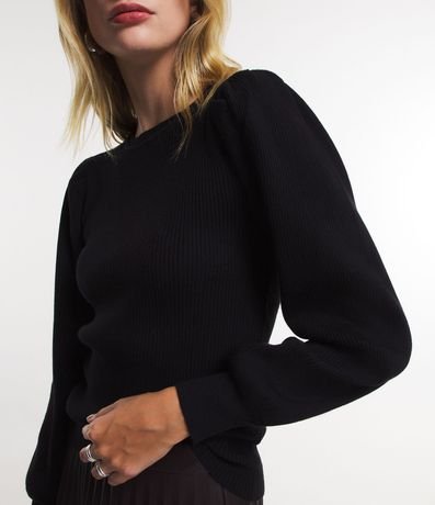 Blusa en Punto con Manga Abullonada y Textura Acanalada 1