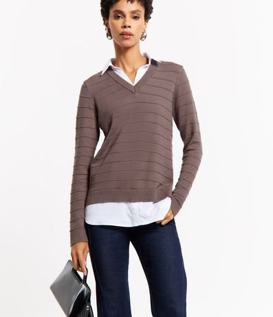 Blusa de Punto Liviano con Bajo y Cuello Camiseros 1