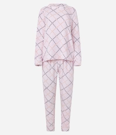 Pijama Largo en Fleece con Estampado Corazones 5