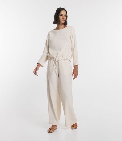 Pantalón Pantalona en Viscosa con Cintura Elástica en la Espalda 1