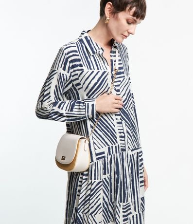 Vestido Chemise en Viscosa con Botones y Estampa Abstracta