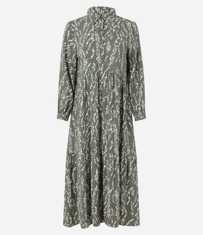 Vestido Chemise Midi en Viscosa Estampado Ramos de Trigo 7