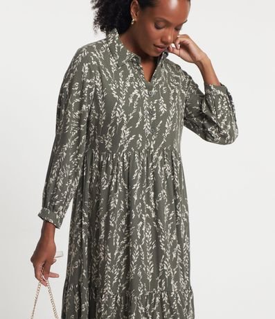 Vestido Chemise Midi en Viscosa Estampado Ramos de Trigo 1