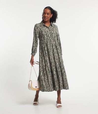 Vestido Chemise Midi en Viscosa Estampado Ramos de Trigo 2