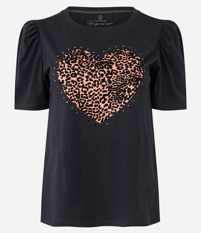 Blusa en Media Malla con Manga Abullonada y Estampa Corazón Animal Print Leopardo 1