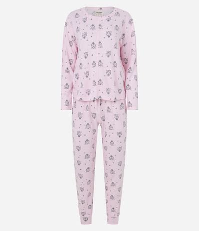 Pijama Largo en Media Malla con Estampado Cara de Leopardo 6