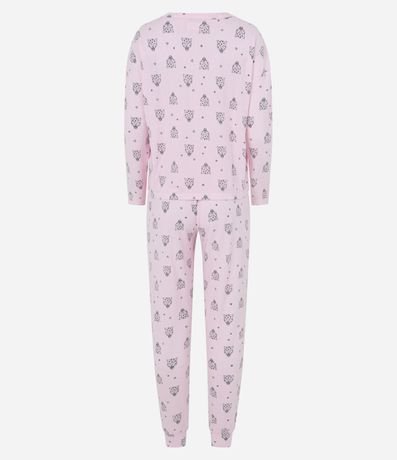 Pijama Largo en Media Malla con Estampado Cara de Leopardo 8