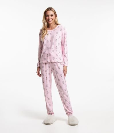 Pijama Largo en Media Malla con Estampado Cara de Leopardo