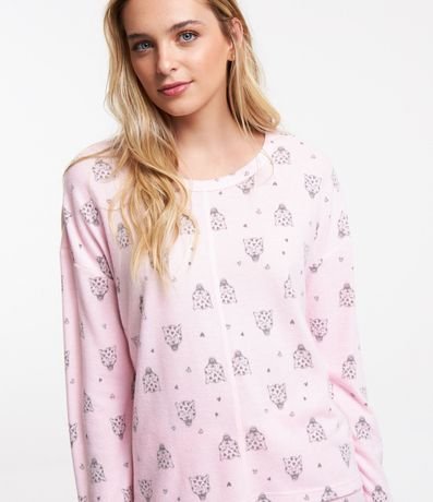 Pijama Largo en Media Malla con Estampado Cara de Leopardo 2