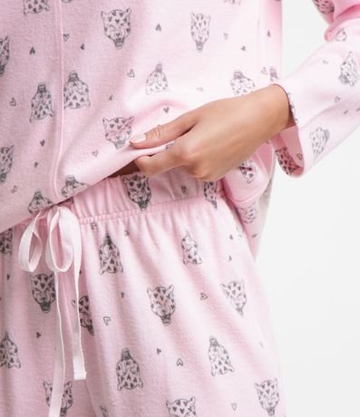 Pijama Largo en Media Malla con Estampado Cara de Leopardo 3