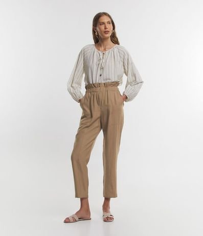 Pantalón en Viscosa con Cremallera Delantero y Cintura Elástica