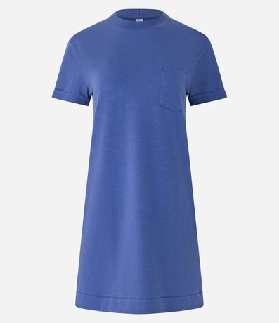 Vestido Corto Básico en Algodón con Pequeño Bolsillo Frontal