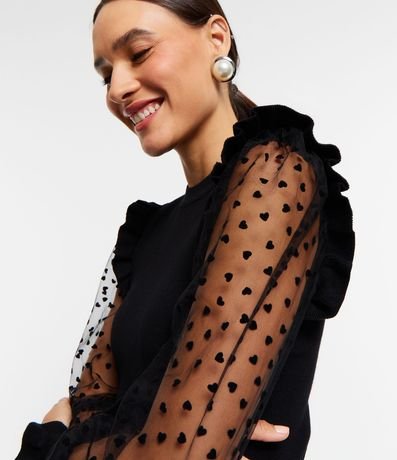 Blusa en Punto con Volado na Sisa y Puños y Mangas Transparentes 1