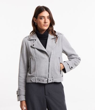 Campera Biker en Polivelour con Cinturón en la Cintura