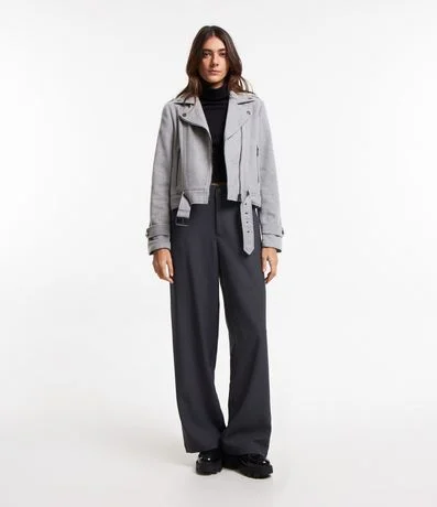 Campera Biker en Polivelour con Cinturón en la Cintura 2