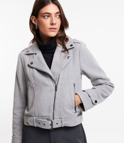 Campera Biker en Polivelour con Cinturón en la Cintura 4