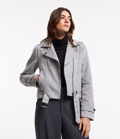 Campera Biker en Polivelour con Cinturón en la Cintura 5