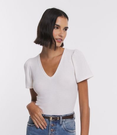 Blusa en Viscosa con Manga Abullonada y Efecto Lino 1