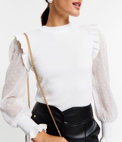 Blusa en Punto Leve con Volado na Sisa y Manga Abullonada en Chiffon 1